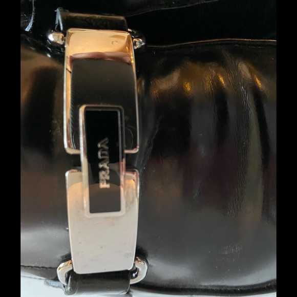 PRADA LOAFERS GUNMETAL BUCKLE BLACK PRADA PLATE SIZE 10 VERY GOOD CONDITION - Picture 1 of 10